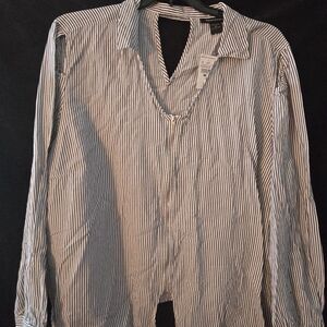 Women's Classic Striped Button-Down Shirt With Keyhole On Shoulders And Back